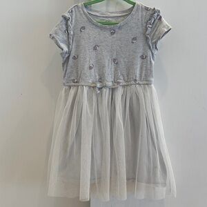 Light Gray/silver Tulle Skirt Dress with unicorns